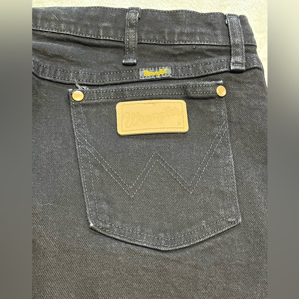 Men’s Black Wrangler Jeans 36”x34” Cowboy Western Rodeo stretch Logo Style A001 - Picture 7 of 12